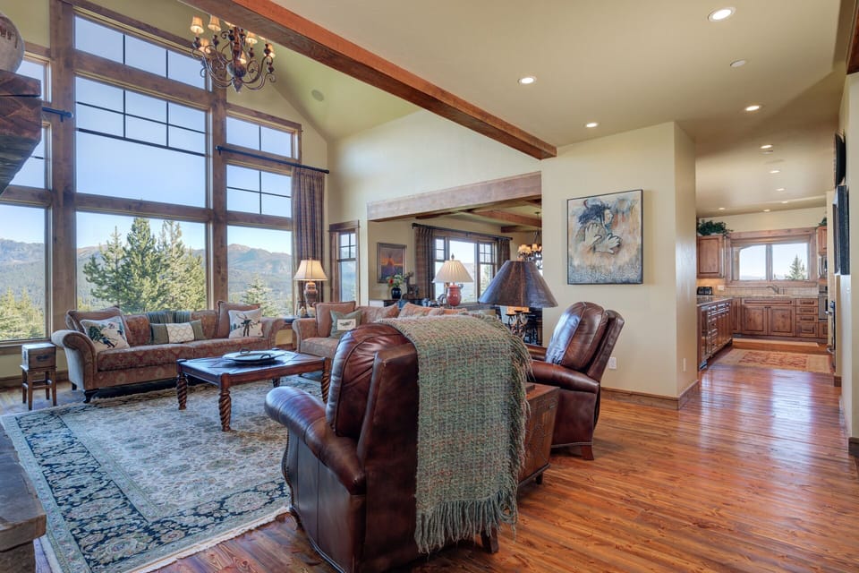 Amazing mountain views out the floor to ceiling windows.