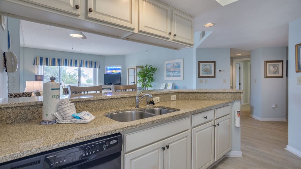 Open concept kitchen with great views