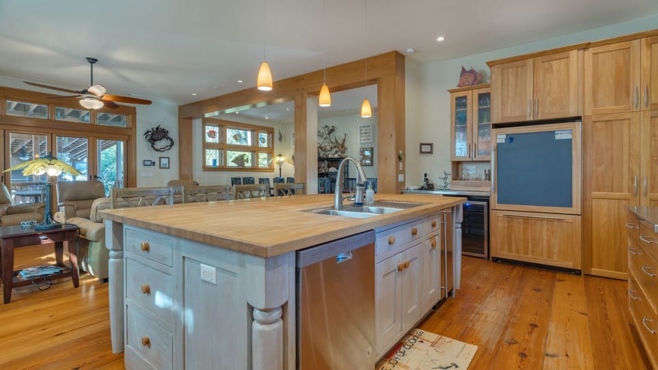 Kitchen with a central island and spacious counter tops
