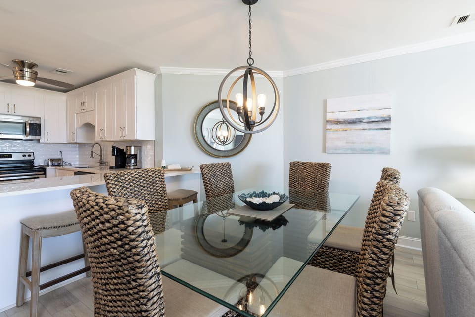 Perfect for family meals or entertaining with an ocean-inspired ambiance.