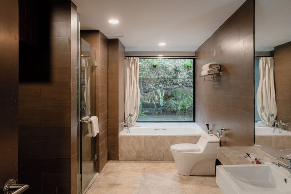 Pool Suite | Bathroom | Separate tub and shower, designer toiletries, hair dryer, slippers