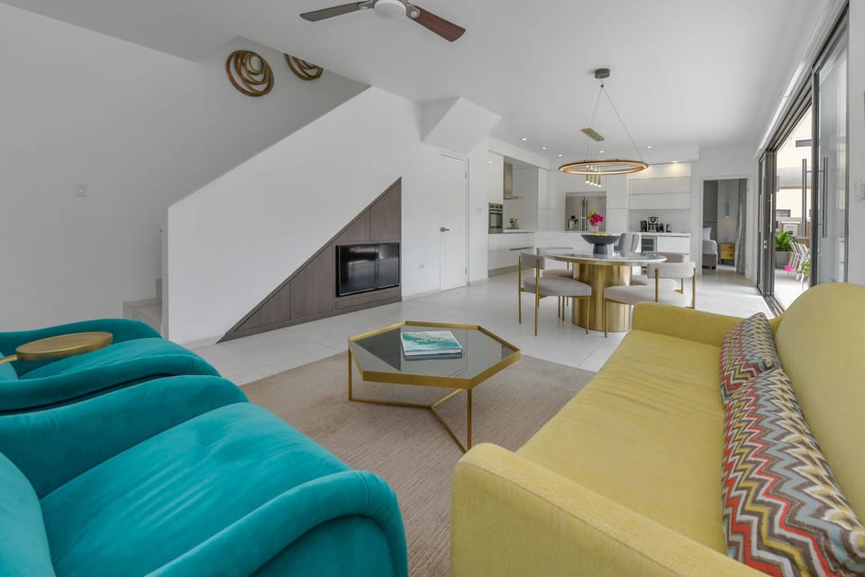 Open concept living room with smart TV