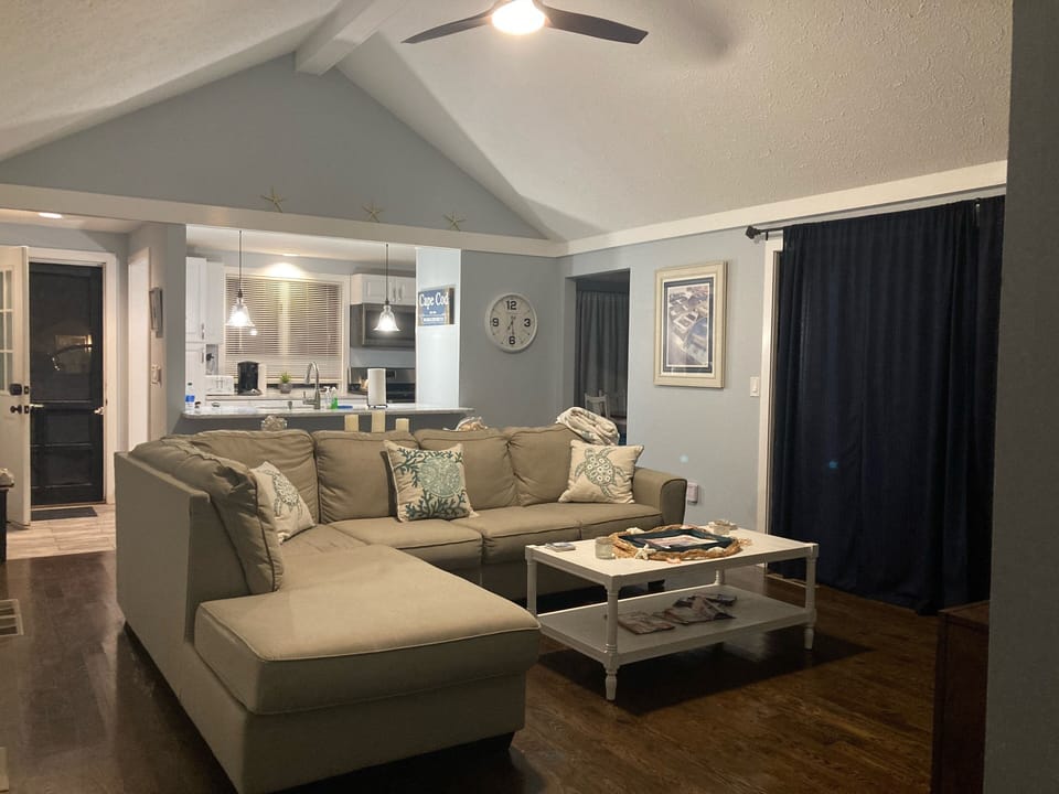 Vaulted living room ceiling and great natural light 