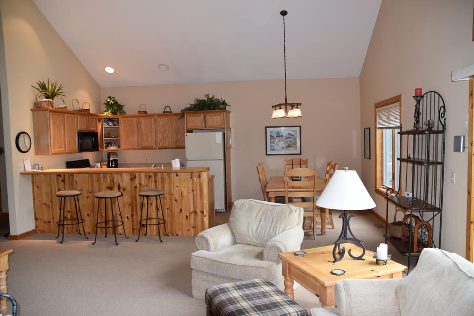 View of Kitchen and Dining Room from Living Room. 