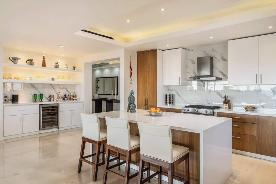 Spacious open-concept kitchen with island seating
