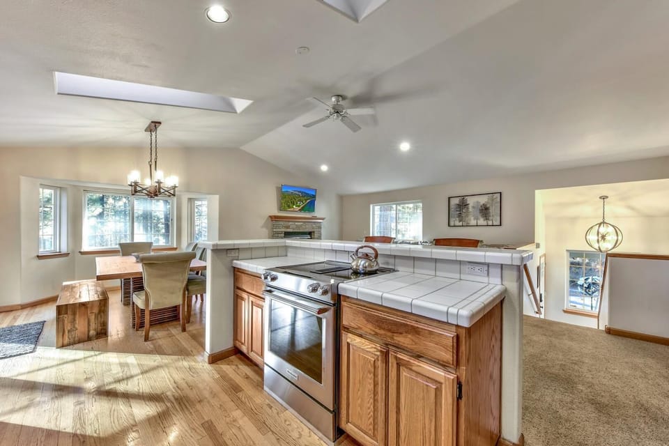 Skylights add natural lighting to the kitchen