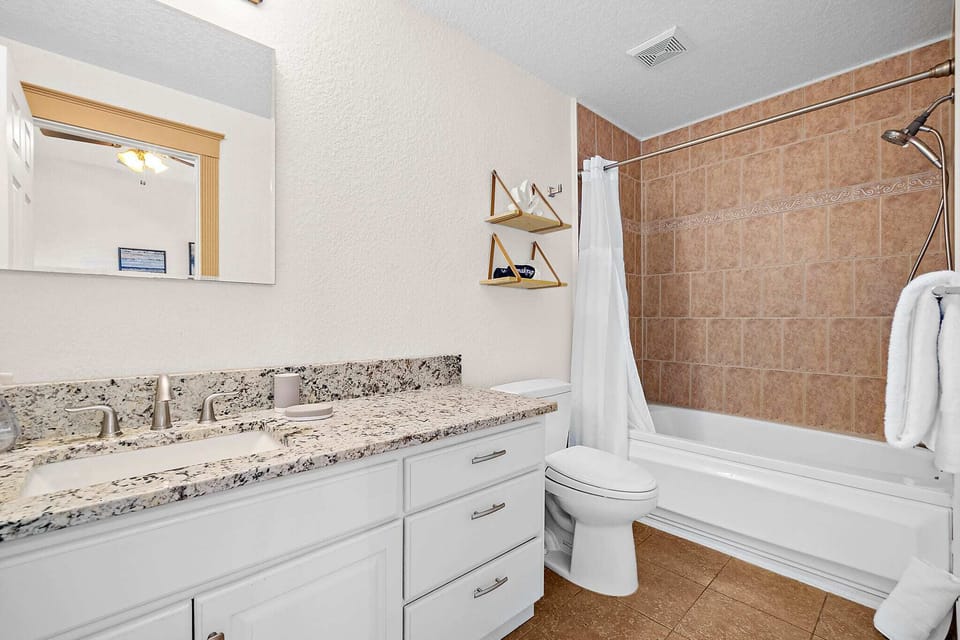 Master bathroom with tub and shower combo