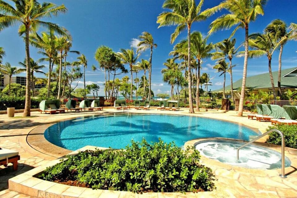 Palm-framed pool inviting you to soak up the sun all day