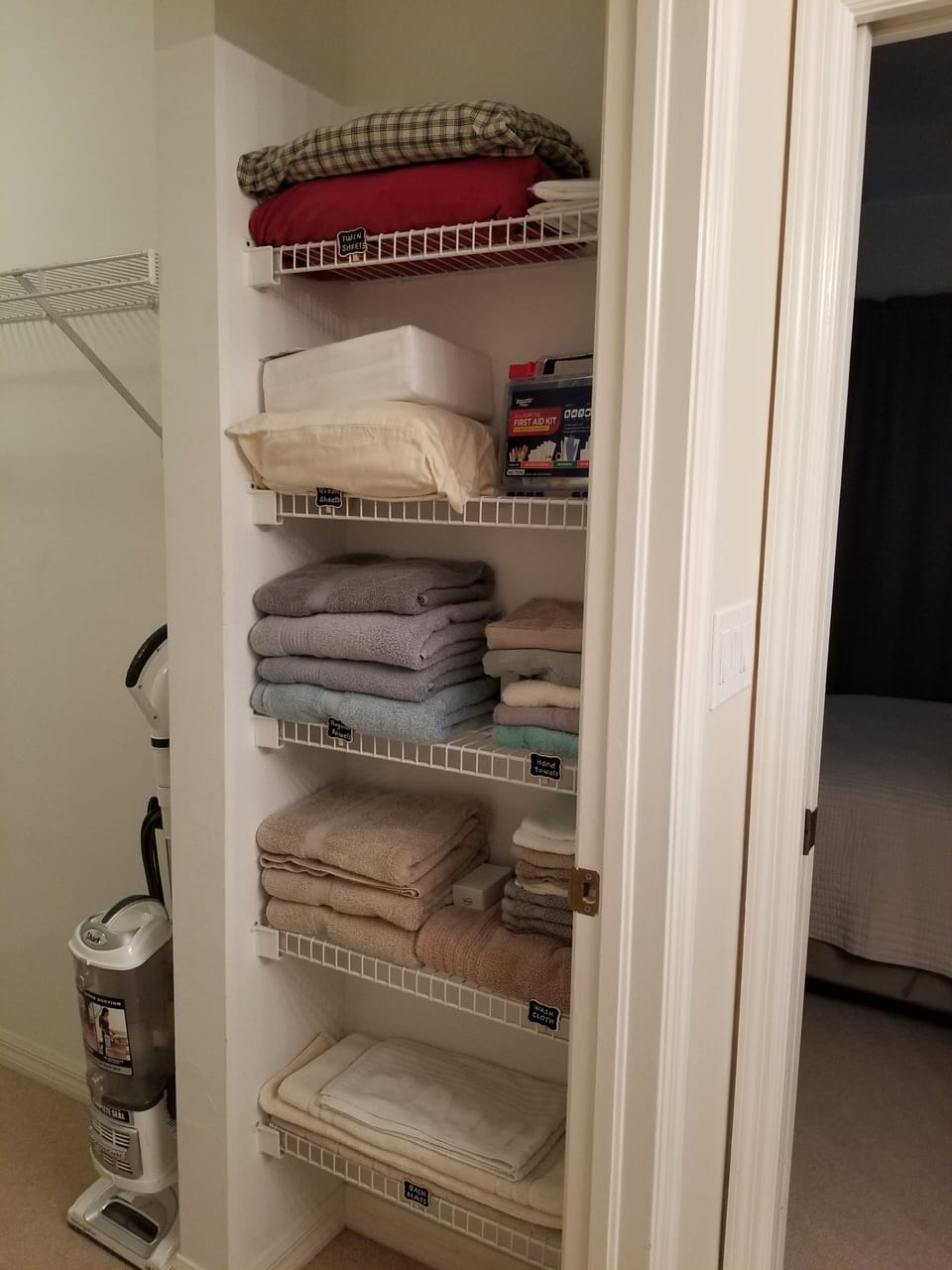 Extra towels and sheets available. First Aid kit in main closet