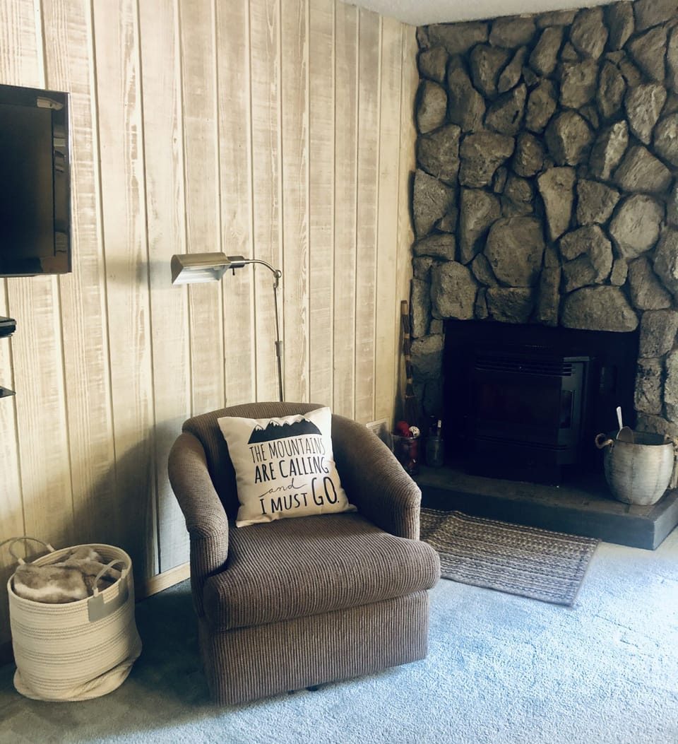 Reading area next to cozy pellet stove. 