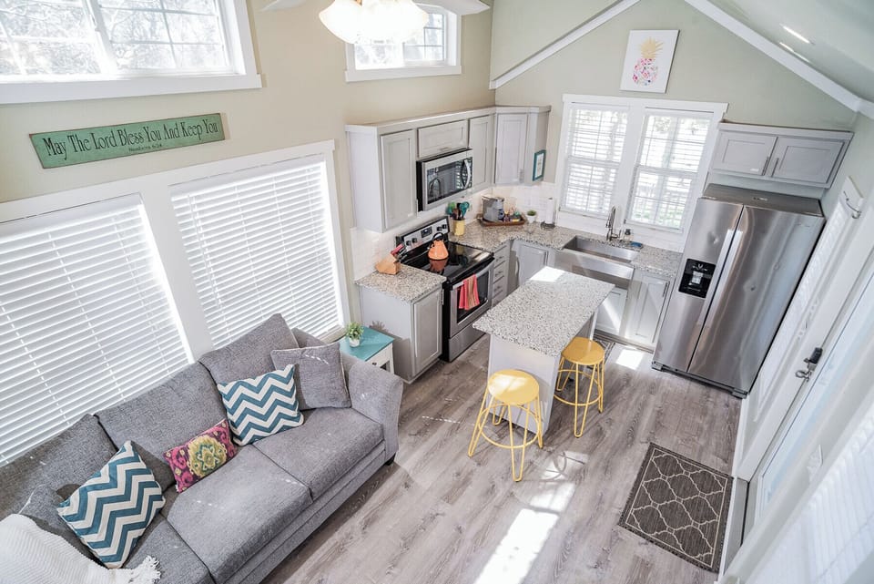 Kitchen & living viewed from loft