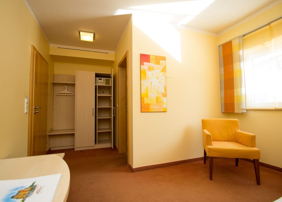 Classic Single Room, Annex Building ("Rebhan´s Klassik") | Living area | 49-inch flat-screen TV with satellite channels, TV, heated floors