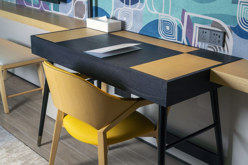 In-room safe, desk, laptop workspace, soundproofing