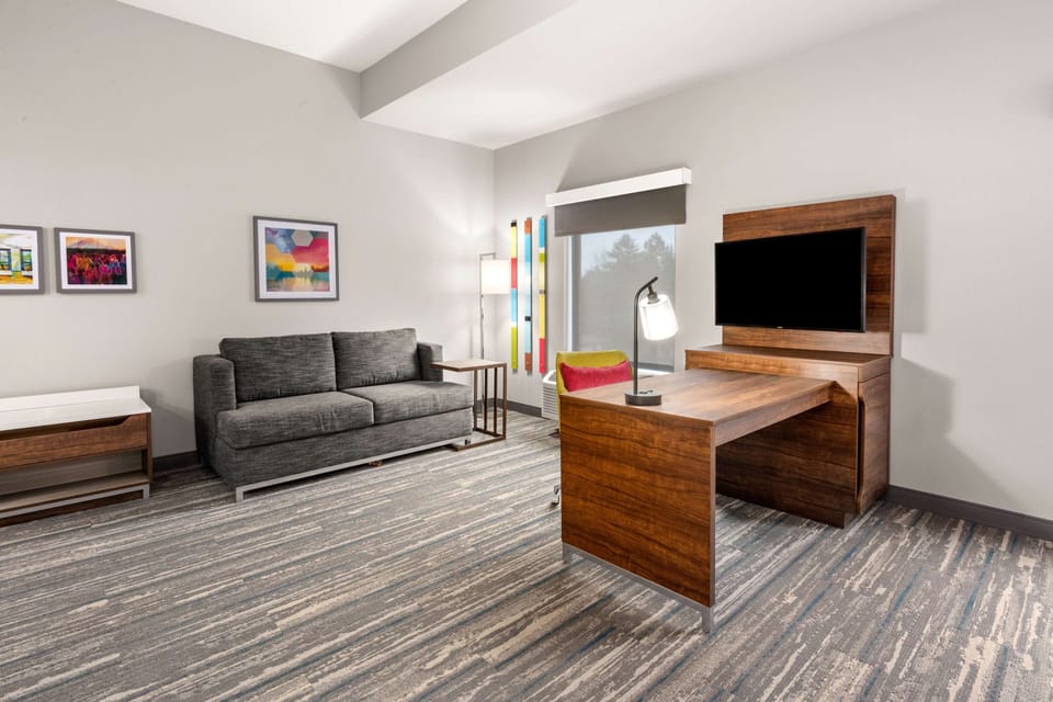 Studio, 1 King Bed (Mobility & Hearing, Roll-In Shower) | Down comforters, desk, laptop workspace, blackout drapes
