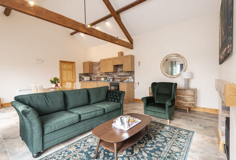 Ground floor: Open-plan living area with vaulted ceilings