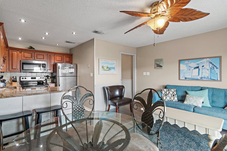 Living room and dining area.