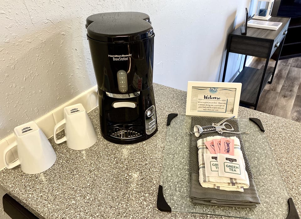 Updated to 12 cup Mr. Coffee and added Keurig.  We provide coffee and K-cups.