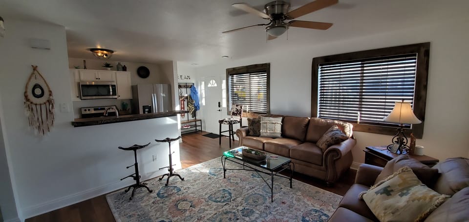 living room has comfortable queen pull out bed