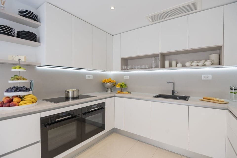 Equipped kitchen with two ovens, induction hob and sink in a luxury villa with a private pool in Brela