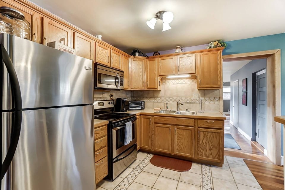Kitchen has stainless steel appliances. FREE COFFEE AND TEA available!