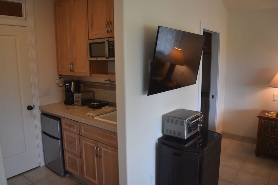 Kitchenette with small oven, one burner top and full size outside private grill