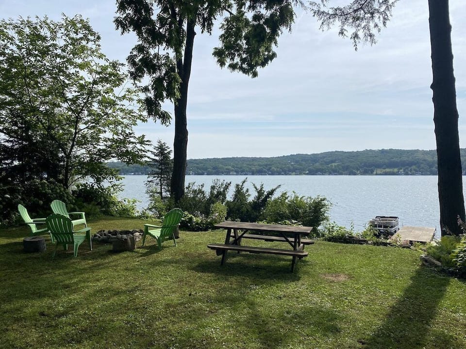 Picnic Table and Bonfire Pit Overlooking the lake