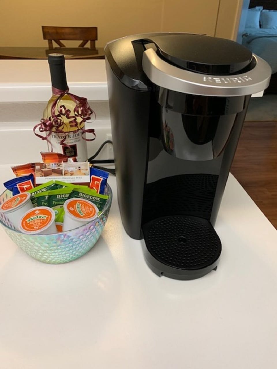 Complementary coffee and wine 