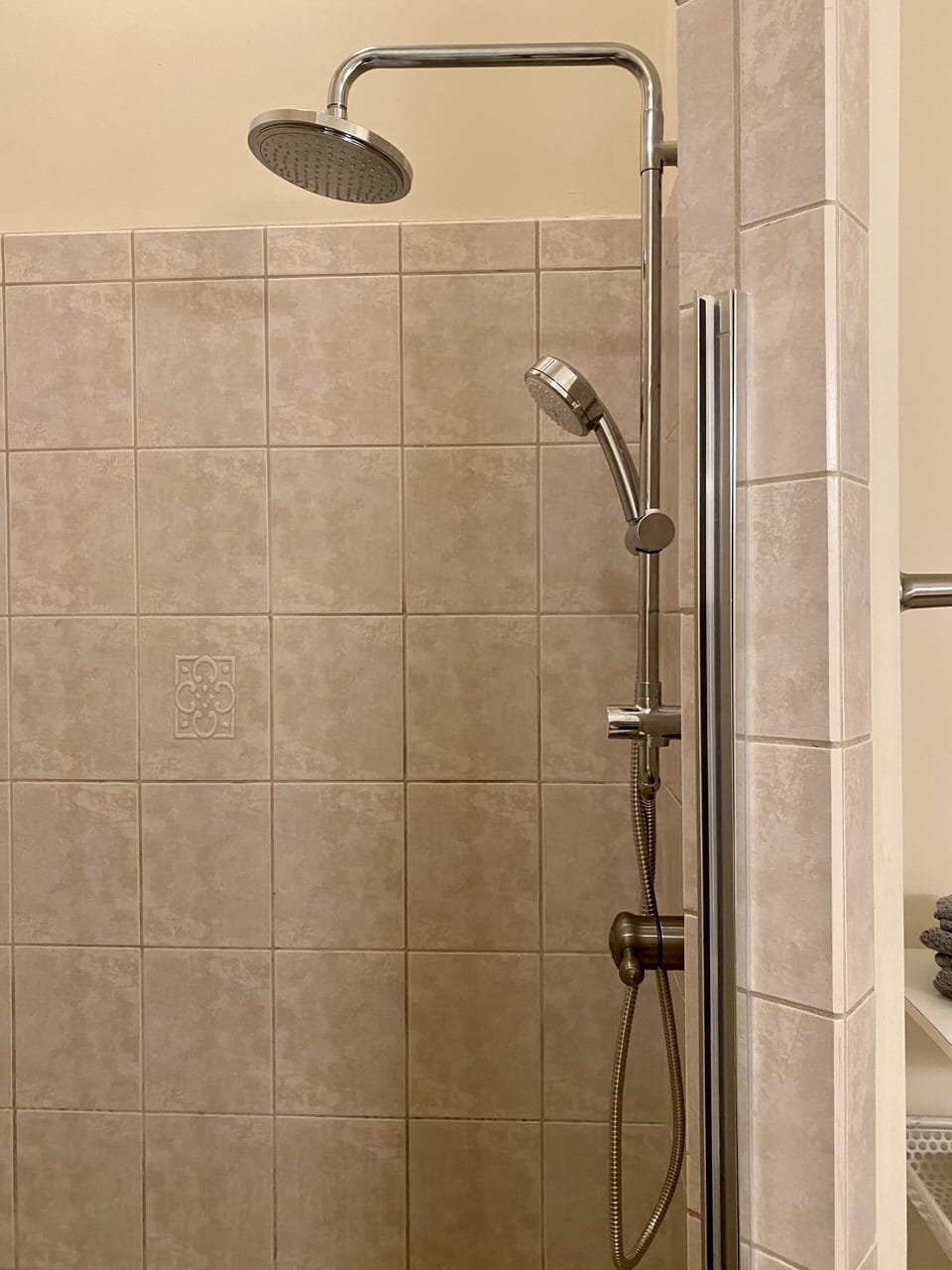 Large separate shower in Owner’s Suite with Grohe Shower system with rain head!