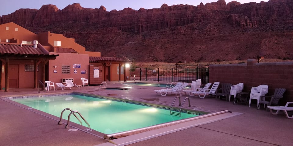 Pool is a ninety second walk away.