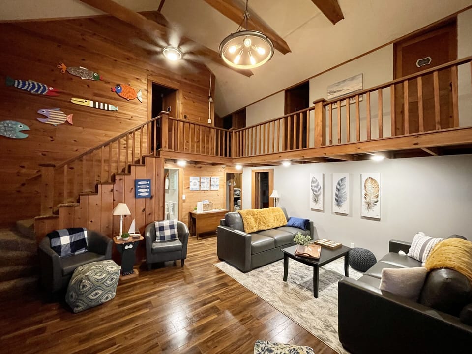 Two story great room with balcony. 