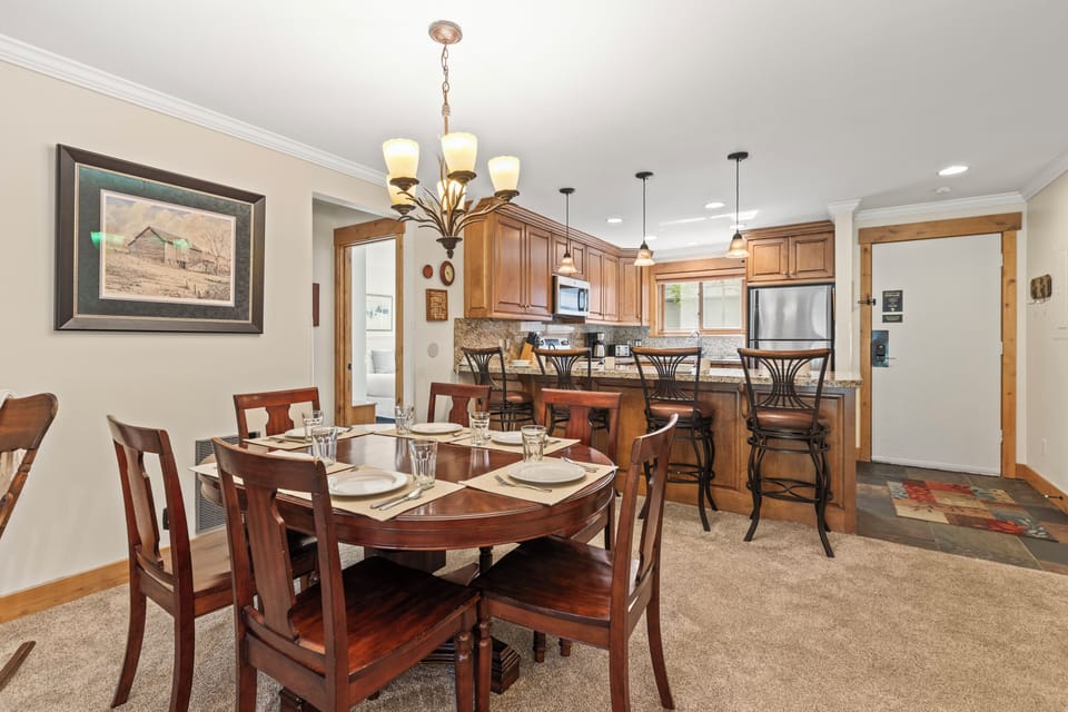 The open concept dining and kitchen area.