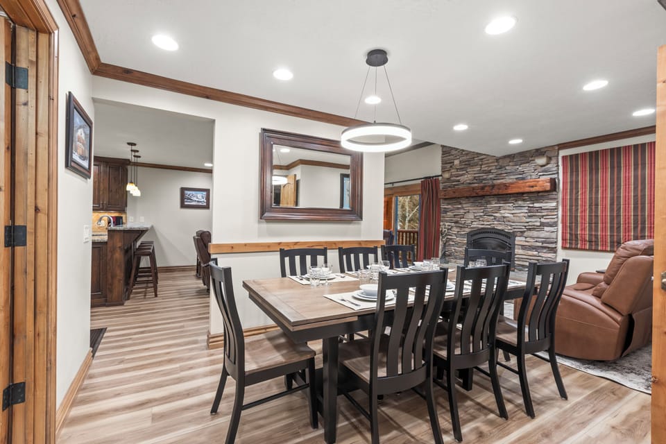 Gather around your spacious dining table with seating for 8 guests.