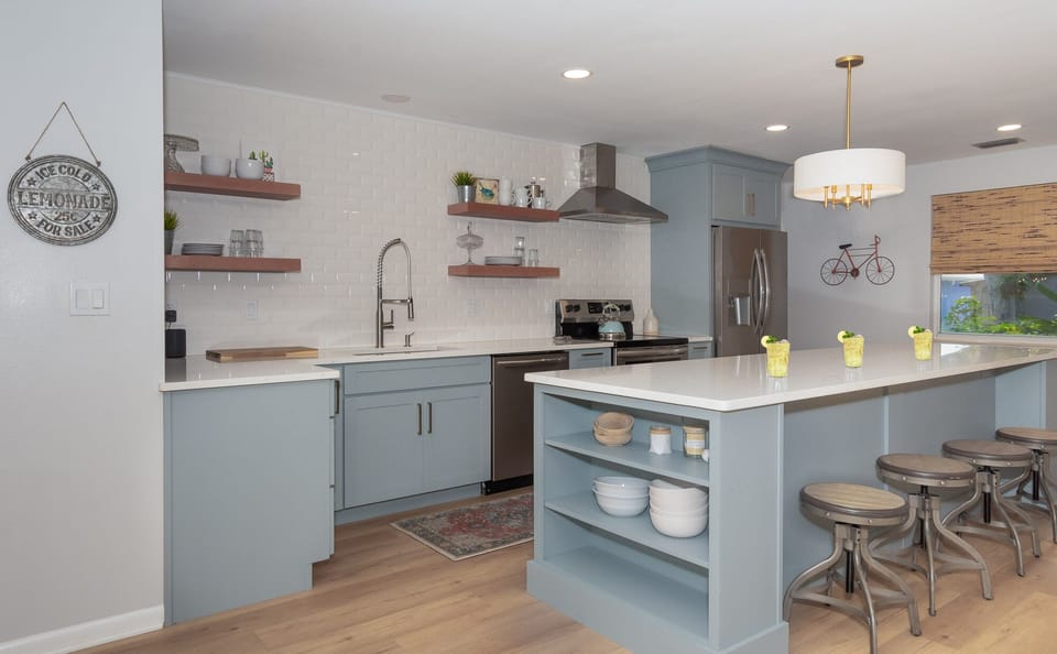 recently finished kitchen and island area in New Smyrna vacation rental