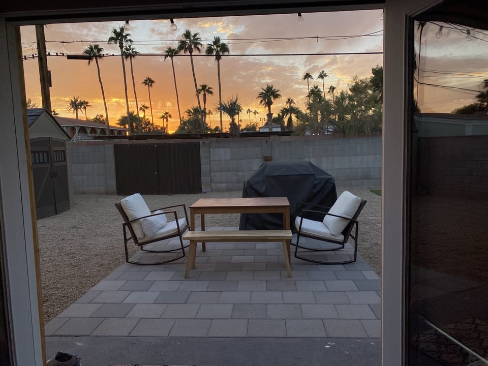 Enjoy sunset dinners on the patio right outside the kitchen