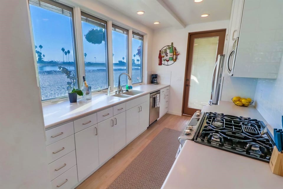 Kitchen with ocean views