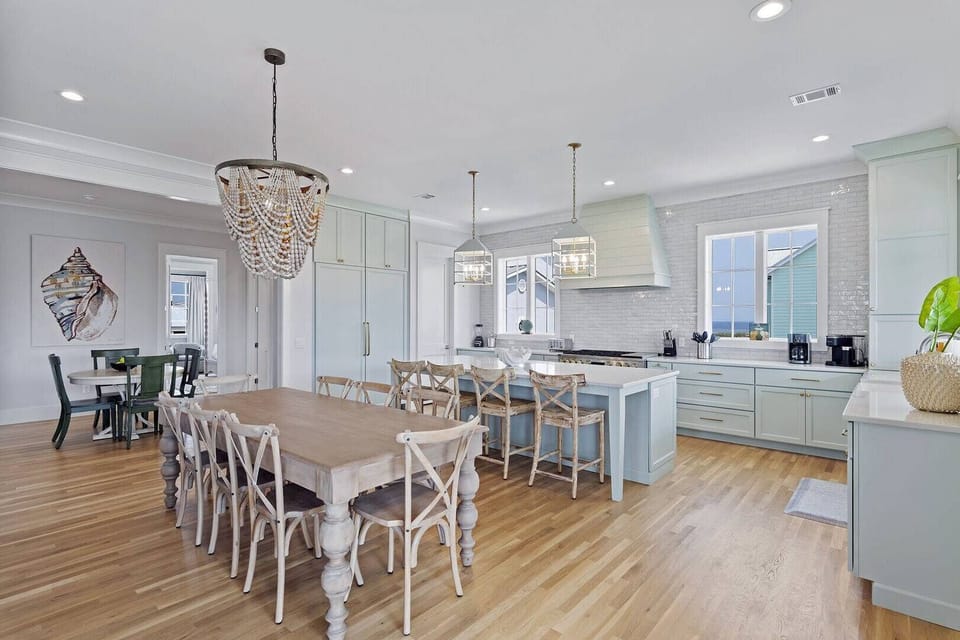 Sunlit dining area w/ elegant details & an open flow to the kitchen.