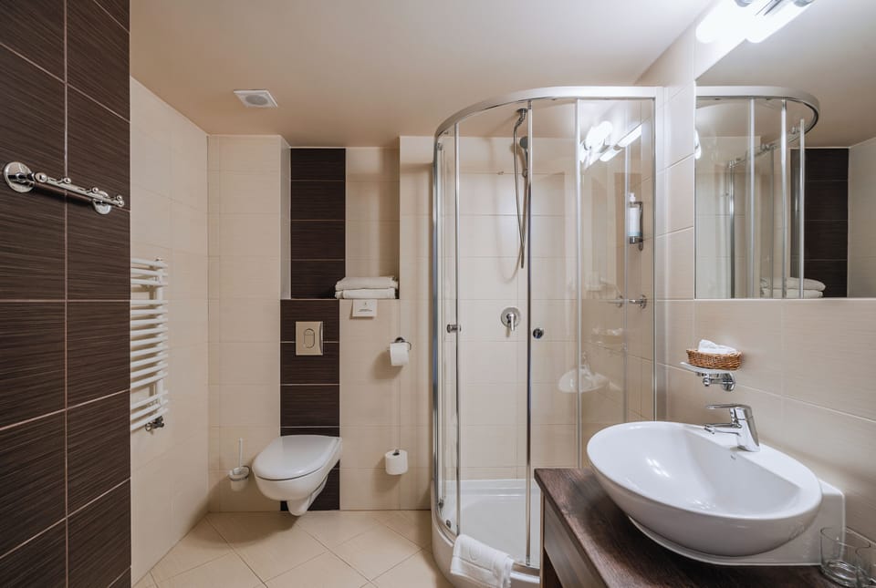 Classic Double or Twin Room (nocleg dla 2 osób) | Bathroom | Shower, free toiletries, hair dryer, bathrobes