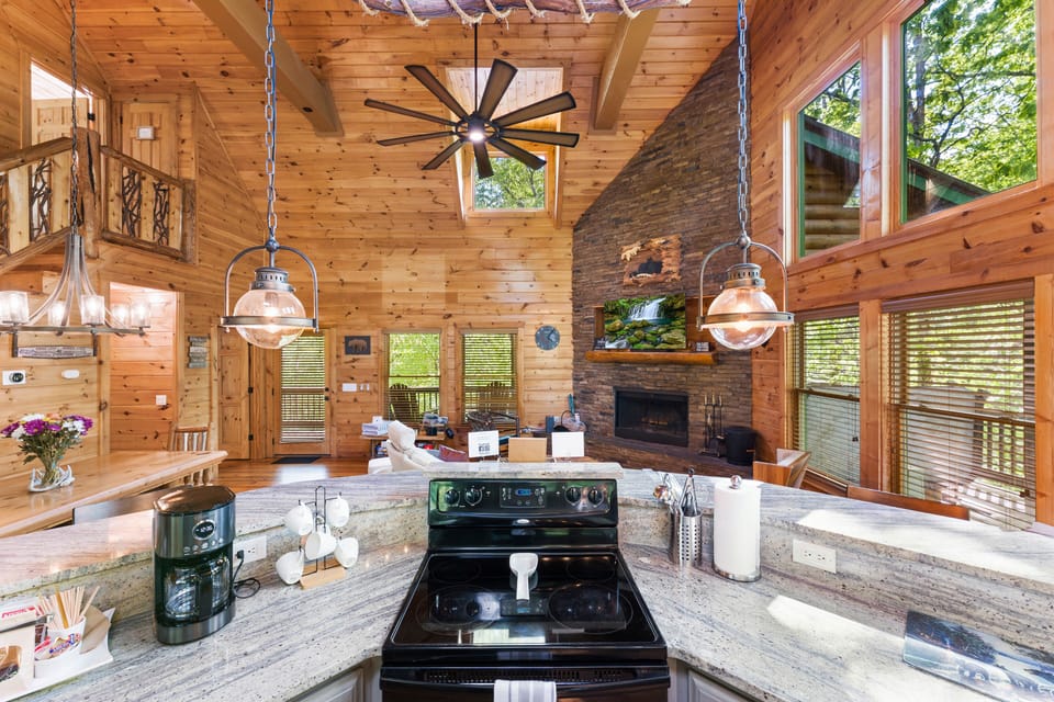 Open Concept Kitchen with Breakfast Bar and Bar Stools