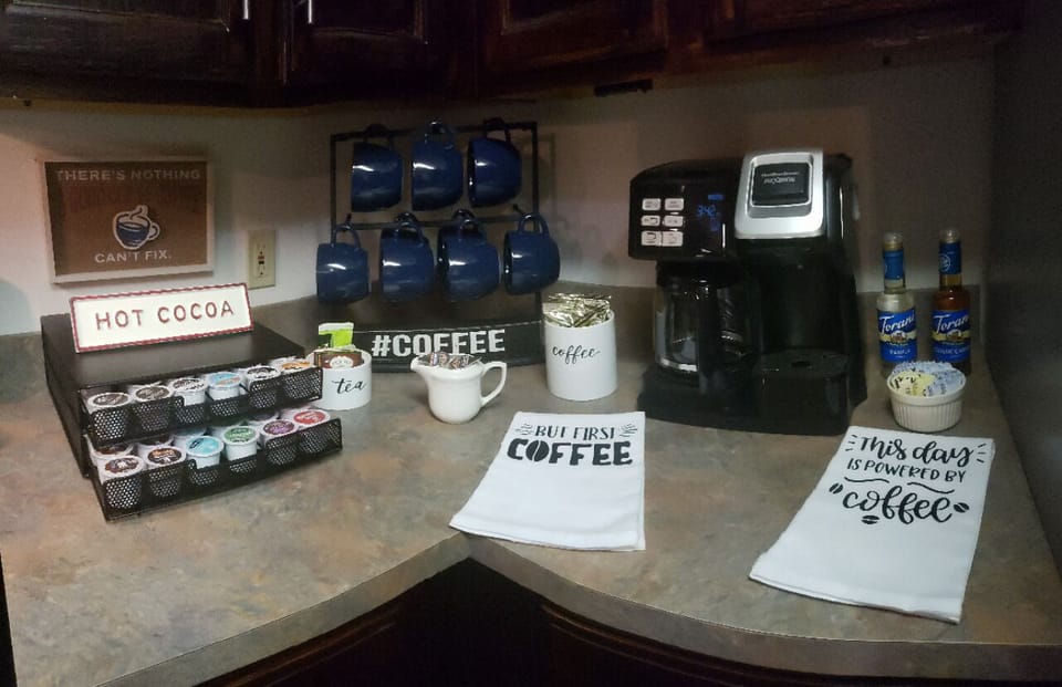 Deluxe Coffee Bar (traditional brew or Keurig) variety of coffee, tea, hot cocoa