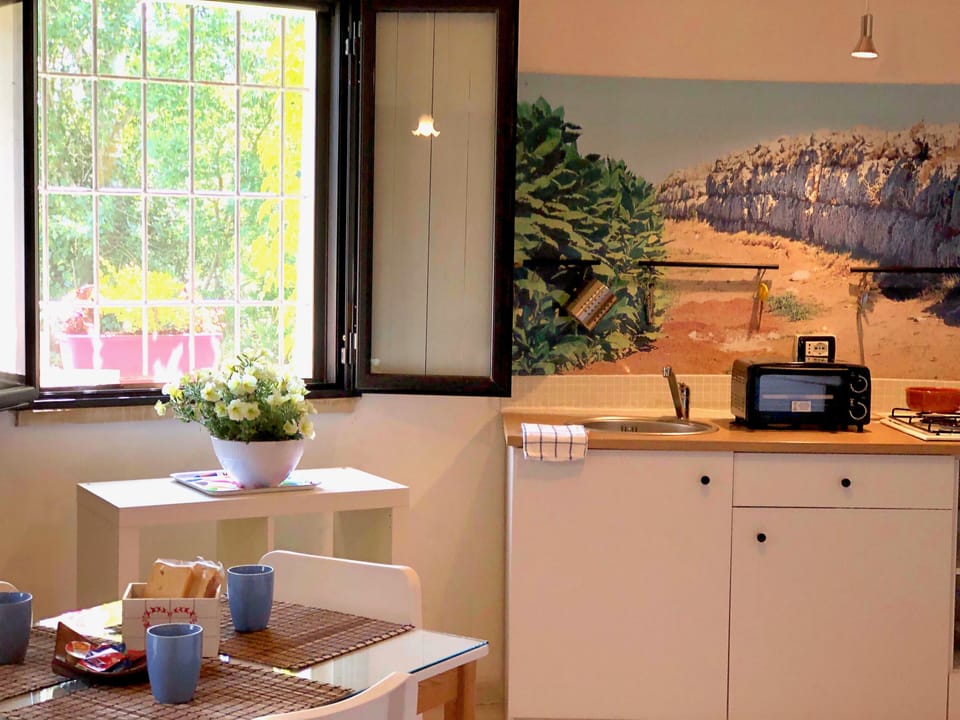 Apartment, 1 Bedroom, Garden View (Mirto) | Private kitchenette | Fridge, microwave, stovetop, coffee/tea maker