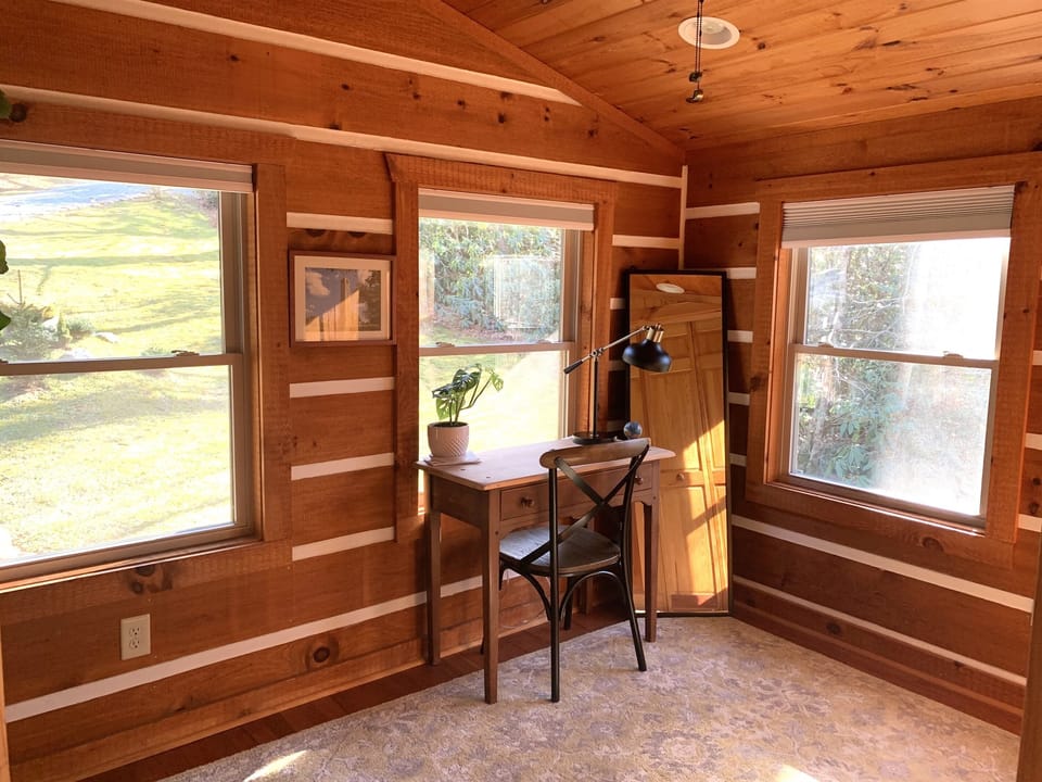 Need a quiet corner? This private office, part of the primary bedroom suite, features a desk, closet, and space for a pack-n-play - perfect for work or family time away from the main living areas.  Also with blackout shades.  