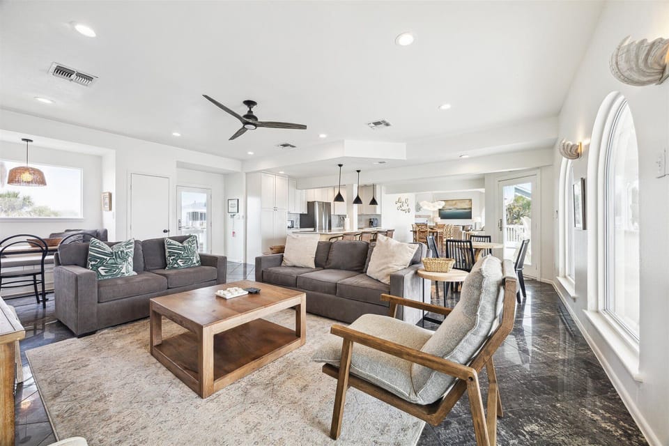 Front door opens up to first family room, kitchen, breakfast nook. 