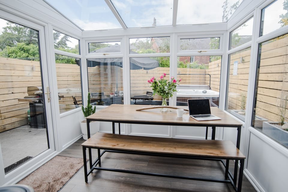 Dining conservatory, fully tiled with under-floor heating