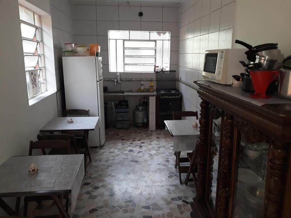 Fridge, microwave, stovetop, cookware/dishes/utensils