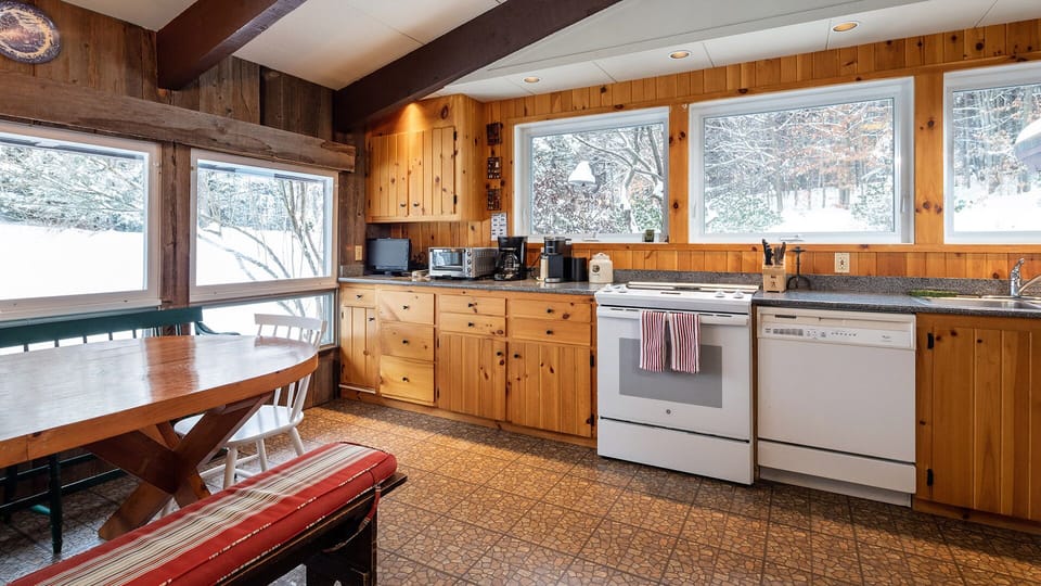Large open kitchen with dining area