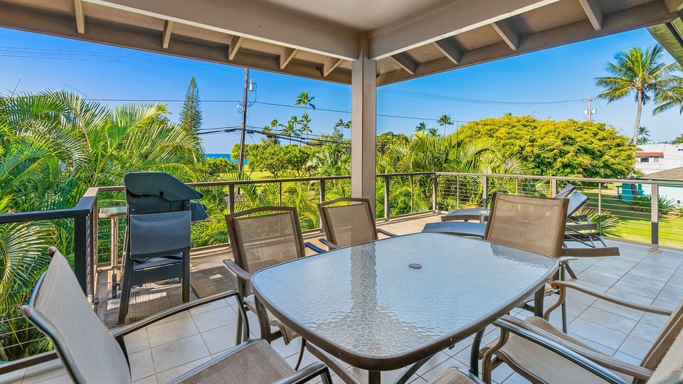 Hale Lani Kai at Poipu Beach - Covered Dining and Lounging Lanai - Parrish Kauai