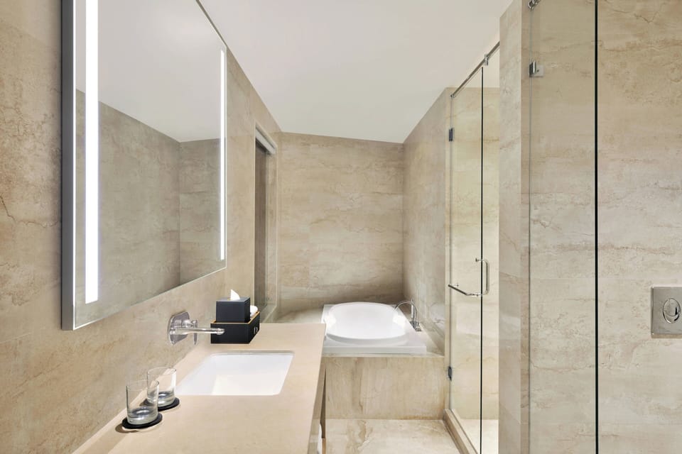 Studio, 1 King Bed with Sofa bed | Bathroom | Free toiletries, hair dryer, bathrobes, slippers