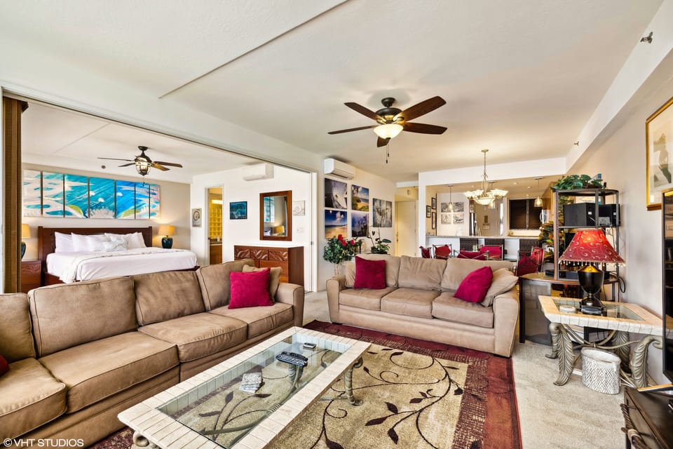 There is a nice pocket door that separates the living room from the bedroom