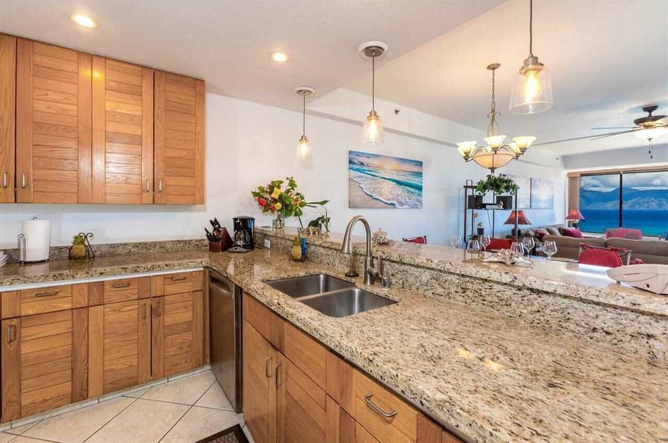 Kitchen with granite countertops