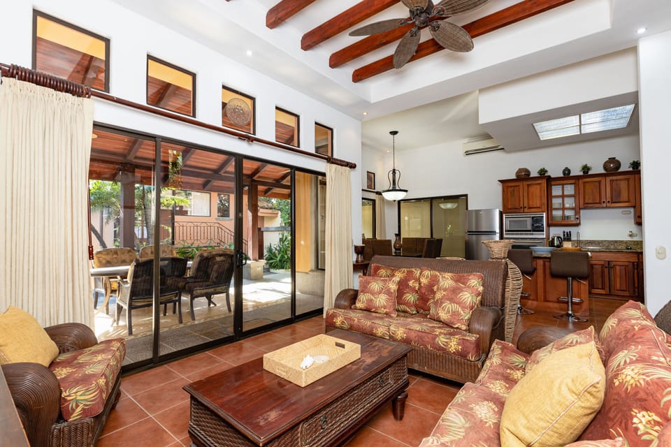 The open-concept kitchen adds a modern touch to your vacation experience.